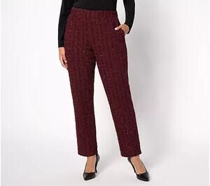 Dennis Basso Pants Womens Plus 5X Maroon Boucle Sequins Knit Pockets Mature